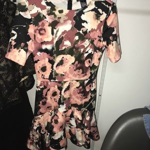 AQUA FLORAL RUFFEL HEM DRESS